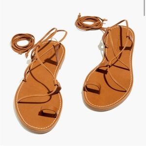 Madewell Boardwalk Toe Loop Gladiator Lace Up Strappy Flat Sandals Tan Leather 6